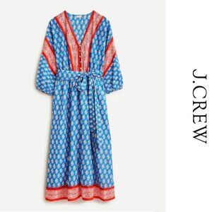 J.Crew V-neck Cover-up Midi in Red Blue Classic Block Print Dress S